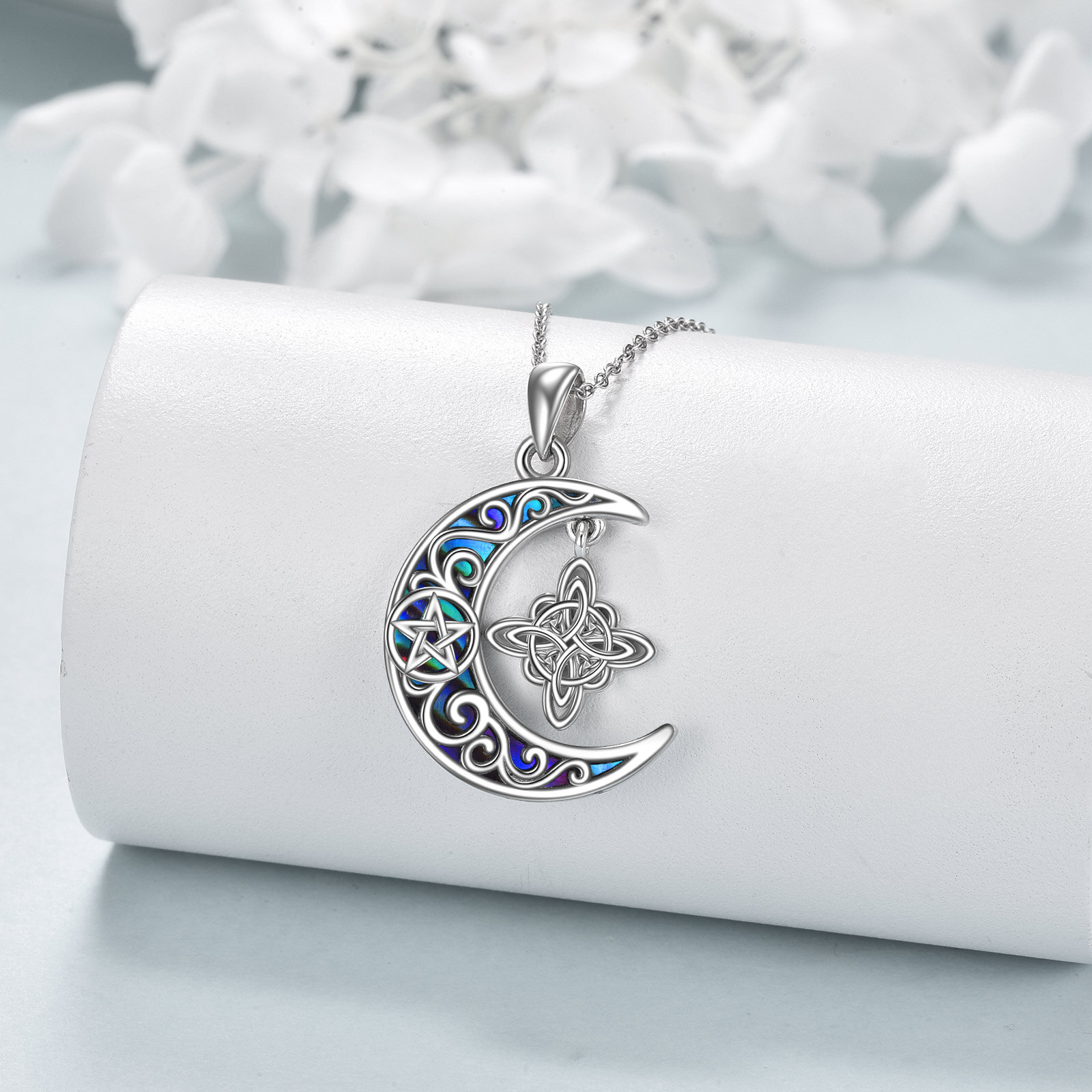 925 Sterling Silver Abalone Shell Celtic Knot Necklace, Vintage Design
